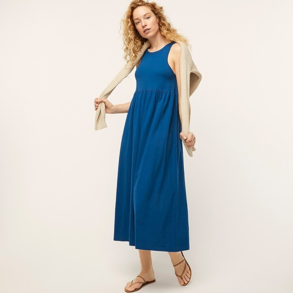 NWT 3X J.Crew Knit Cutaway Tank Maxi Dress Blue